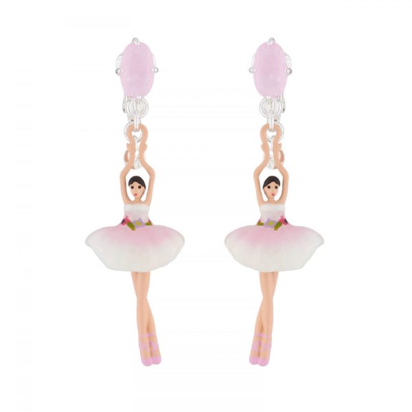 Les Nereides Pink And White Ballerina And Stone Clip On Earrings For Cheap