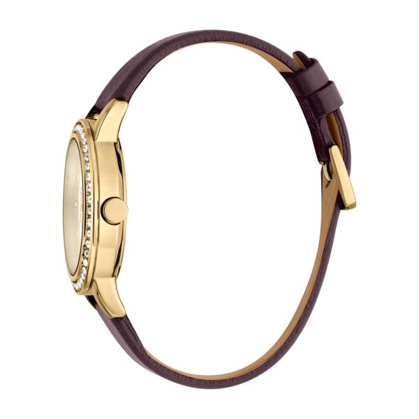 Esprit Ladies Watch Brown Leather Strap With Stone Golden Dial For Discount