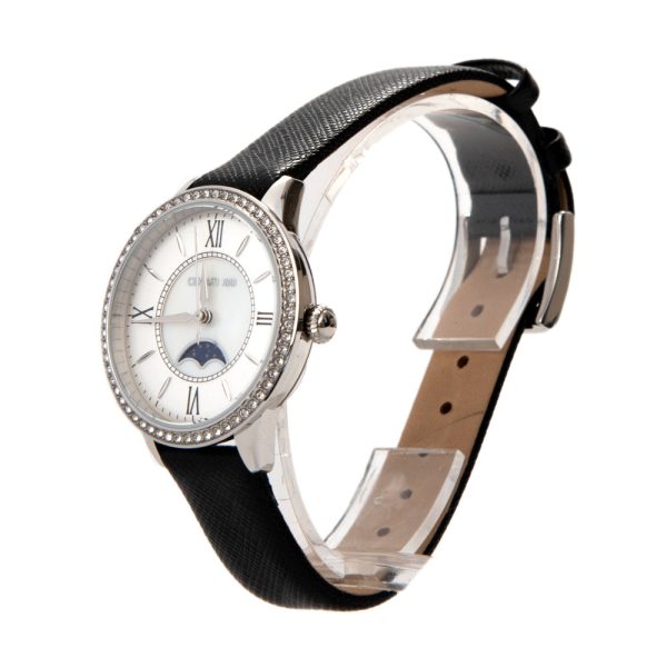 Cerruti Ladies WatchÂ With Mother Of Pearl Dial & Black Leather Strap Fashion