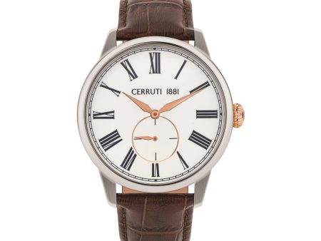 Cerruti Men s Watch Stainless Steel Case With White Dial & Brown Leather Strap on Sale