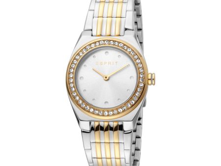 Esprit Ladies Two Tone Watch With Stone Silver Dial For Cheap