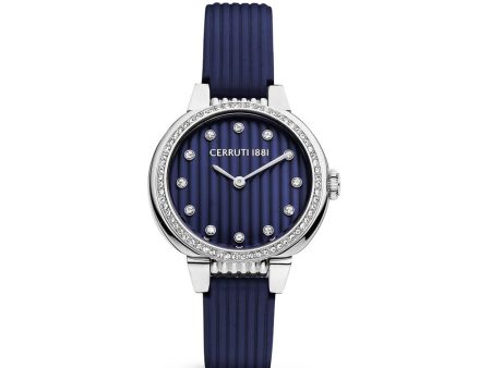 Cerruti Ladies Watch Stainless Steel Case With Stones   Blue Dial & Blue Leather Strap Hot on Sale