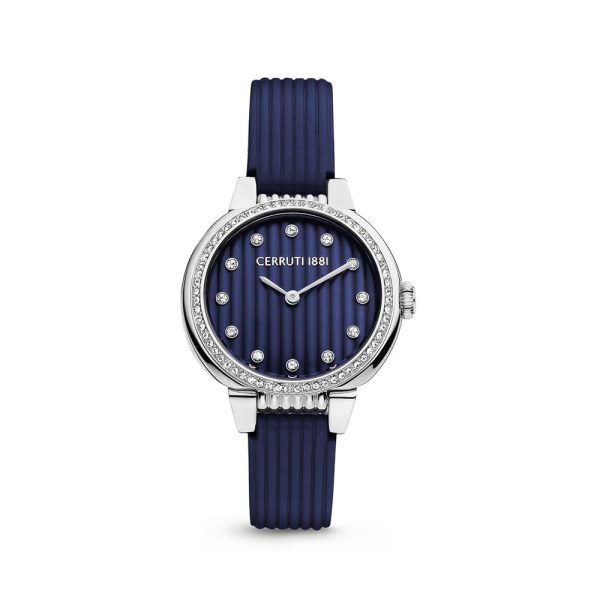 Cerruti Ladies Watch Stainless Steel Case With Stones   Blue Dial & Blue Leather Strap Hot on Sale