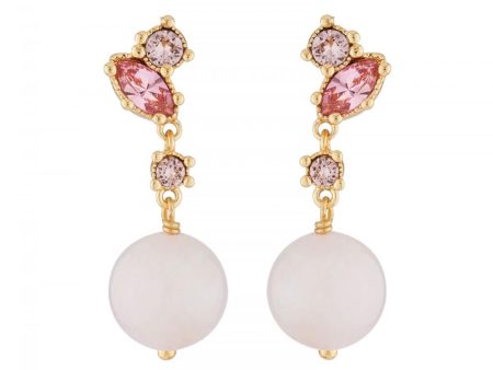 Les Nereides Dangling Stud Earrings With Quartz Pearl And Pink Rhinestone For Cheap