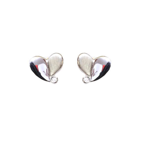 Esprit Earrings Stainless Steel Heart Shape Matt & Glowsy Studs With Stone Discount