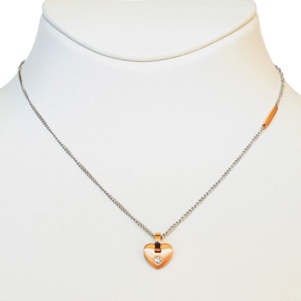 Esprit NecklaceÂ  Stainless Steel Chain Â With RosegoldÂ Â HeartÂ  With Stone Pendant Online now