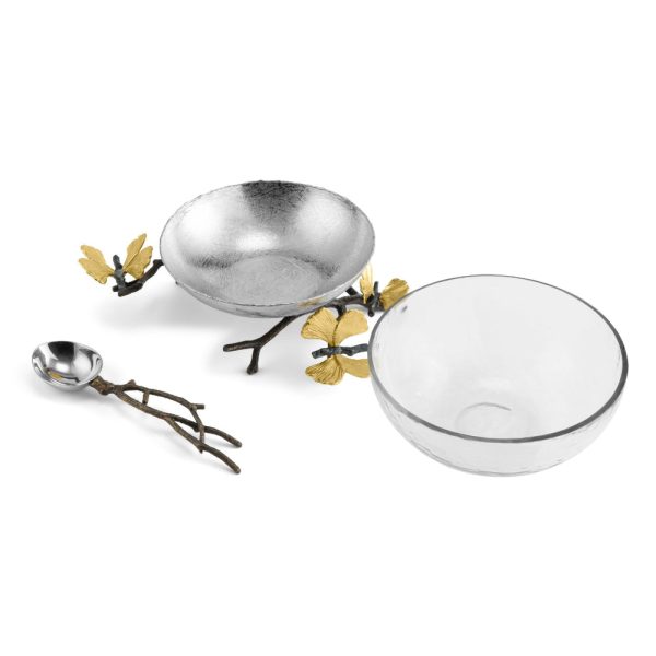 Butterfly Ginkgo Glass Nut Dish With Spoon on Sale