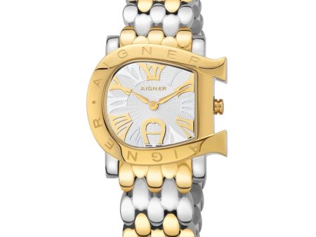 Aigner Mas Ladies Watch Stainless Steel   Gold Plated Case With Silver White Dial For Sale