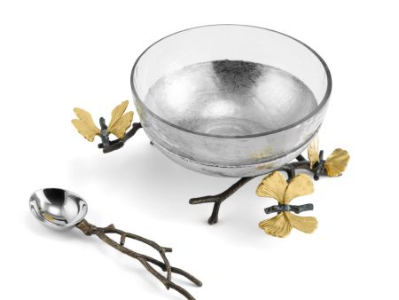 Butterfly Ginkgo Glass Nut Dish With Spoon on Sale