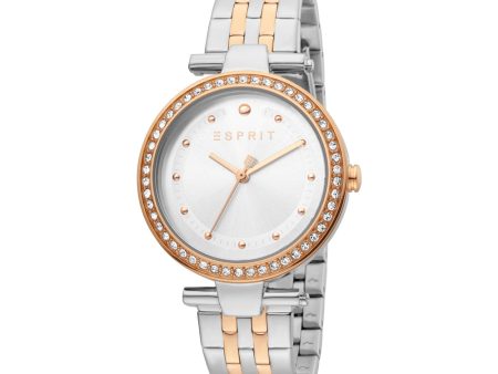 Esprit Ladies Two Tone Watch With Stone White Dial For Discount