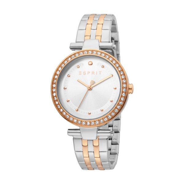 Esprit Ladies Two Tone Watch With Stone White Dial For Discount