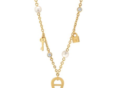 Aigner Necklace Gold Plated Bon Voyage   Pearl & Lock With Key Charm Design Online Sale