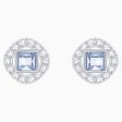 Swarovski Angelic Square Pierced Earrings Blue, Rhodium Plated Online Sale