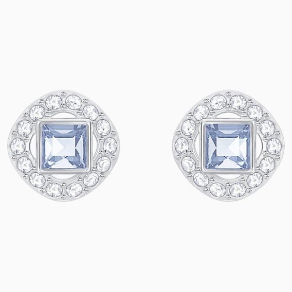 Swarovski Angelic Square Pierced Earrings Blue, Rhodium Plated Online Sale