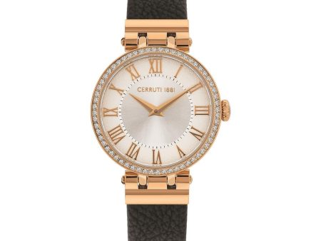 Cerruti Ladies Watch Rose Gold Plated Case With Silver Dial & Black Leather Strap For Sale