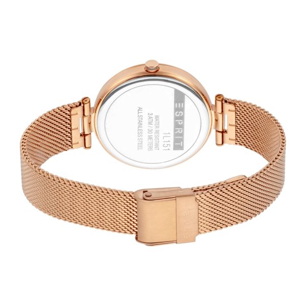 Esprit Ladies Watch Ip Rosegold Mesh Bracelet & Rosegold Dial With Stone Supply