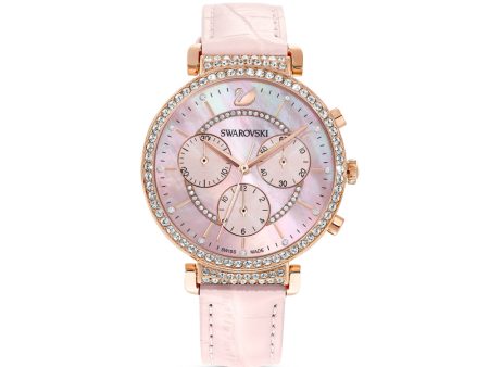 Swarovski Passage Chrono Watch Leather Strap, Pink, Rose-Gold Tone Pvd For Cheap