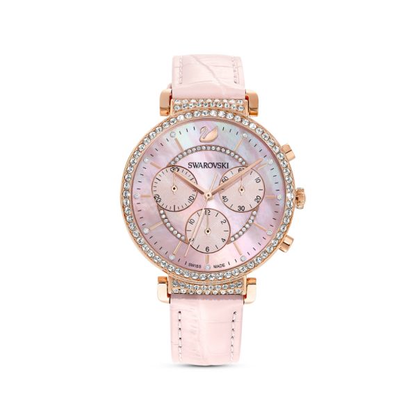 Swarovski Passage Chrono Watch Leather Strap, Pink, Rose-Gold Tone Pvd For Cheap