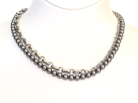 Esprit Necklace Double Chain Silver Color Gun Plating Beads Cheap