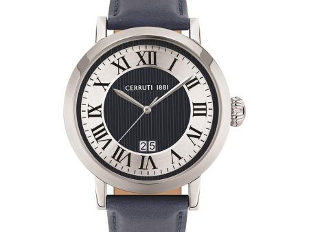 Cerruti Men s Watch Stainless Steel Case WithÂ White Dial & Blue Leather Strap Cheap