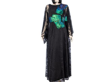 Montaha Black Green Kaftan One Size Sale