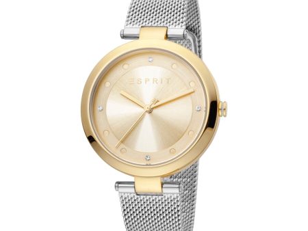 Esprit Ladies Watch Silver Color Mesh Bracelet Gold Silver Color Case & Golden Dial Discount