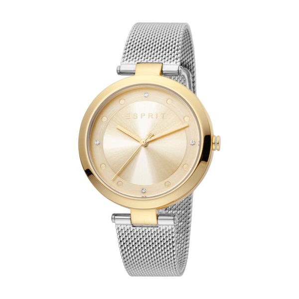 Esprit Ladies Watch Silver Color Mesh Bracelet Gold Silver Color Case & Golden Dial Discount