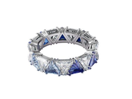 Swarovski Millenia Cocktail Ring Triangle Cut Crystals, Blue, Rhodium Plated For Sale