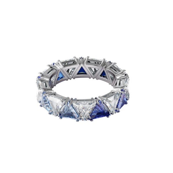 Swarovski Millenia Cocktail Ring Triangle Cut Crystals, Blue, Rhodium Plated For Sale