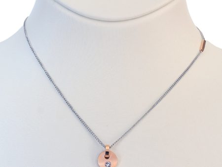 Esprit Necklace Silver Color Chain With Ip Rosegold Round Pendant Stone For Sale