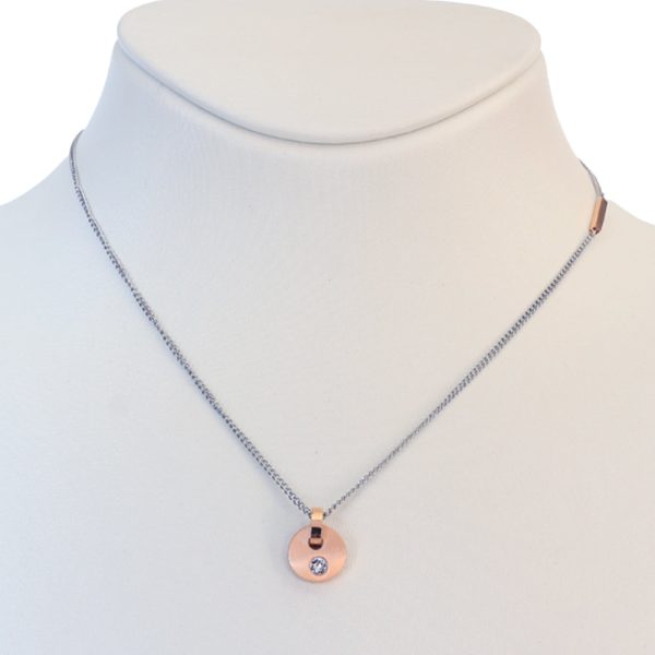 Esprit Necklace Silver Color Chain With Ip Rosegold Round Pendant Stone For Sale