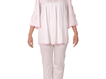 Sally Poppy Pajama Cotton Ivory Pink Cheap