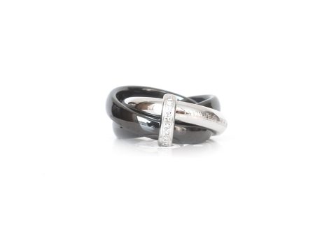 Armani Ladies Ring Black & Silver Size 5.25 Online Hot Sale