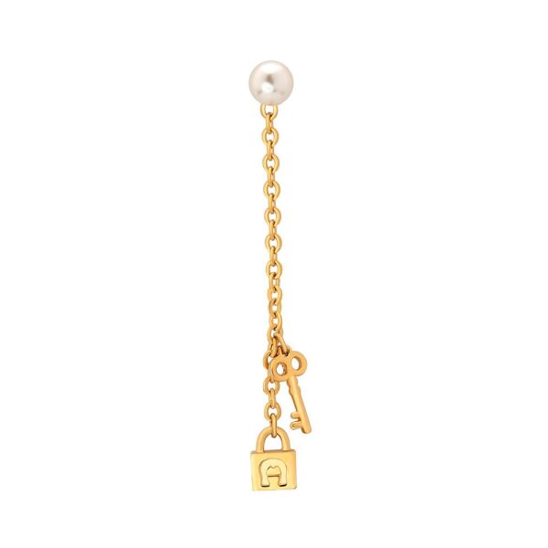 Aigner Erose Gold Plated Bon VoyageÂ   Pearl StudÂ With Lock Charm & Key Charm Design Cheap