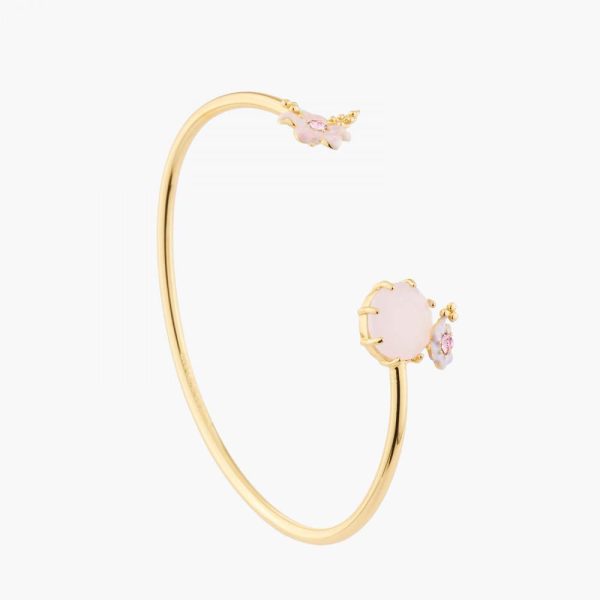 Les Nereides Pink And Pale Violet Flowers On A Pink Stone Bangle Bracelet Online now