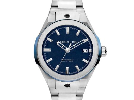 Cerruti Men s Watch Stainless Steel Case With Blue Dial & Stainless Steel Metal Bracelet Fashion