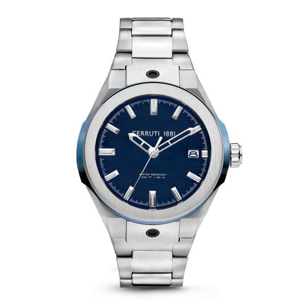 Cerruti Men s Watch Stainless Steel Case With Blue Dial & Stainless Steel Metal Bracelet Fashion