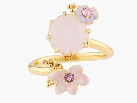 Les Nereides Pink And Pale Violet Flowers On A Pink Stone Adjustable Ring For Cheap