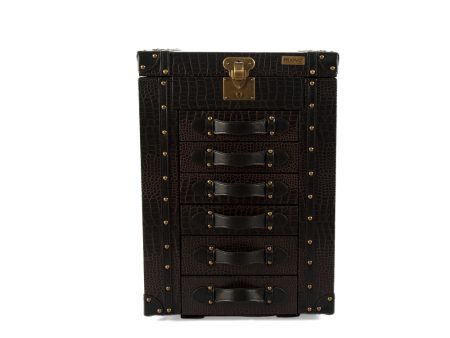 Artisan Jewellery Armoire Matt Dark Brown Croco Brown Leather Hot on Sale