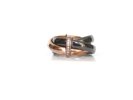 Armani Ladies Ring Black & Ip Rosegold Sterling Silver Size 6.5 Hot on Sale