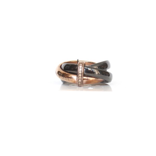 Armani Ladies Ring Black & Ip Rosegold Sterling Silver Size 6.5 Hot on Sale