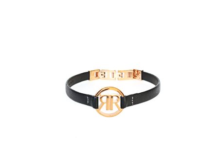 Cerruti Ladies Bracelet With Ip Rosegold Logo & Black Leather Thin Strap Hot on Sale