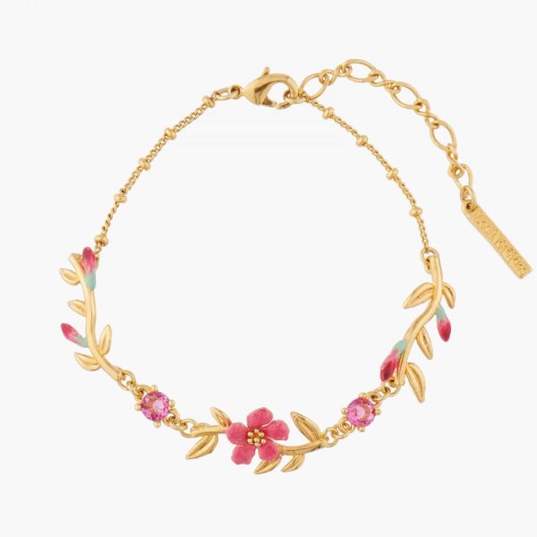 Les Nereides Pink Oleander Flowers And Buds Chain Bracelet Fashion