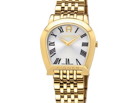 Aigner Ale Ladies Gold Plated Case Wht Dial Gold Plated Bracelet For Cheap