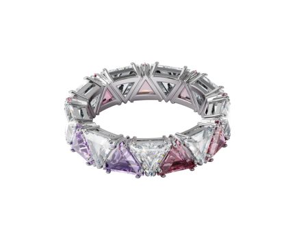 Swarovski Millenia Cocktail Ring Triangle Cut Crystals, Purple, Rhodium Plated For Sale