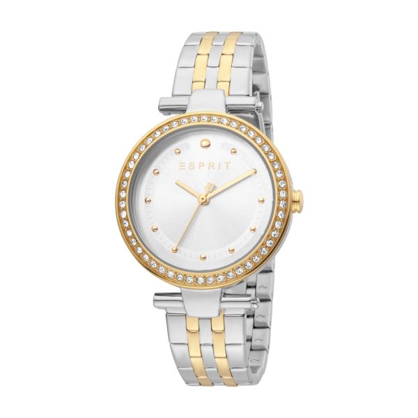 Esprit Ladies Two Tone Watch With Silver  Dial & Stone For Discount