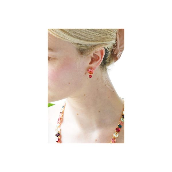 Les Nereides Round Pink And Red Stones La Diamantine Multicoloured Clip-On Earrings Online now