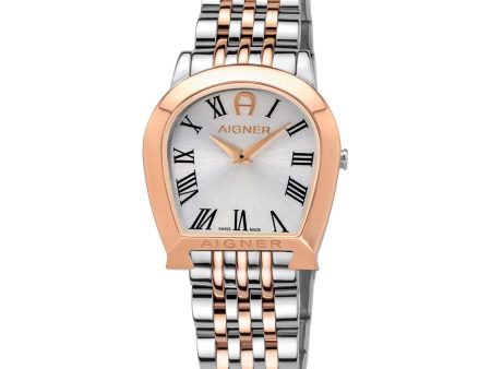 Aigner Alessandria Ladies Stainless Steel Rose Gold Plated Case Wht Dial Stainless Steel Rose Gold Plated Bracelet Fashion