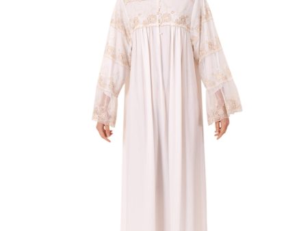 Sally Poppy Night Dress Trim Lace Ivory Beige Fashion