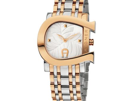 Aigner Genuia Ladies Watch Stainless Steel   Rose Gold Plated With Silver White Leaf Dial For Sale